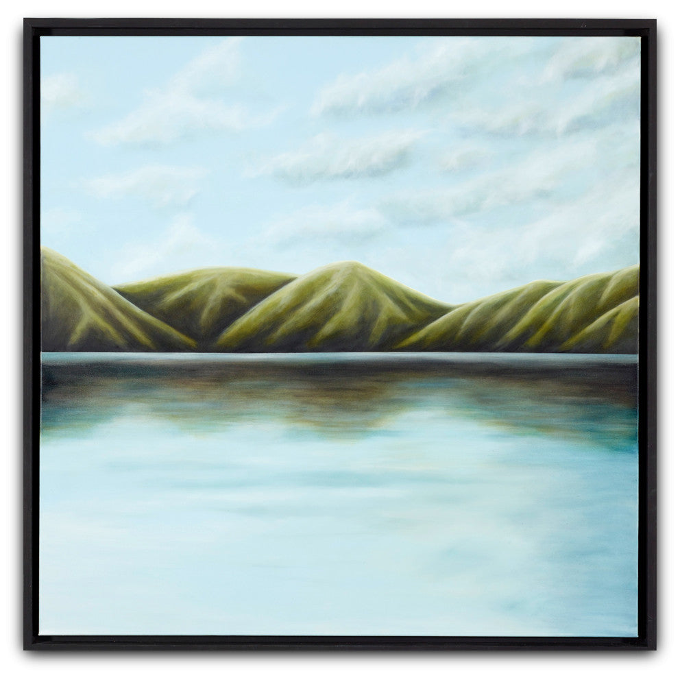 Homecoming II. Painting by Juliet Best, Wellington, NZ. Inks, Glazes and Acrylic Resins on Canvas. Landscape.