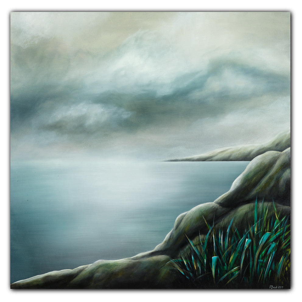 Into the Light. Painting by Juliet Best. Painting of Titahi Bay, Kapiti Coast, Wellington, NZ.  Inks, Glazes and Acrylic Resins on Canvas. Unframed. Landscape.