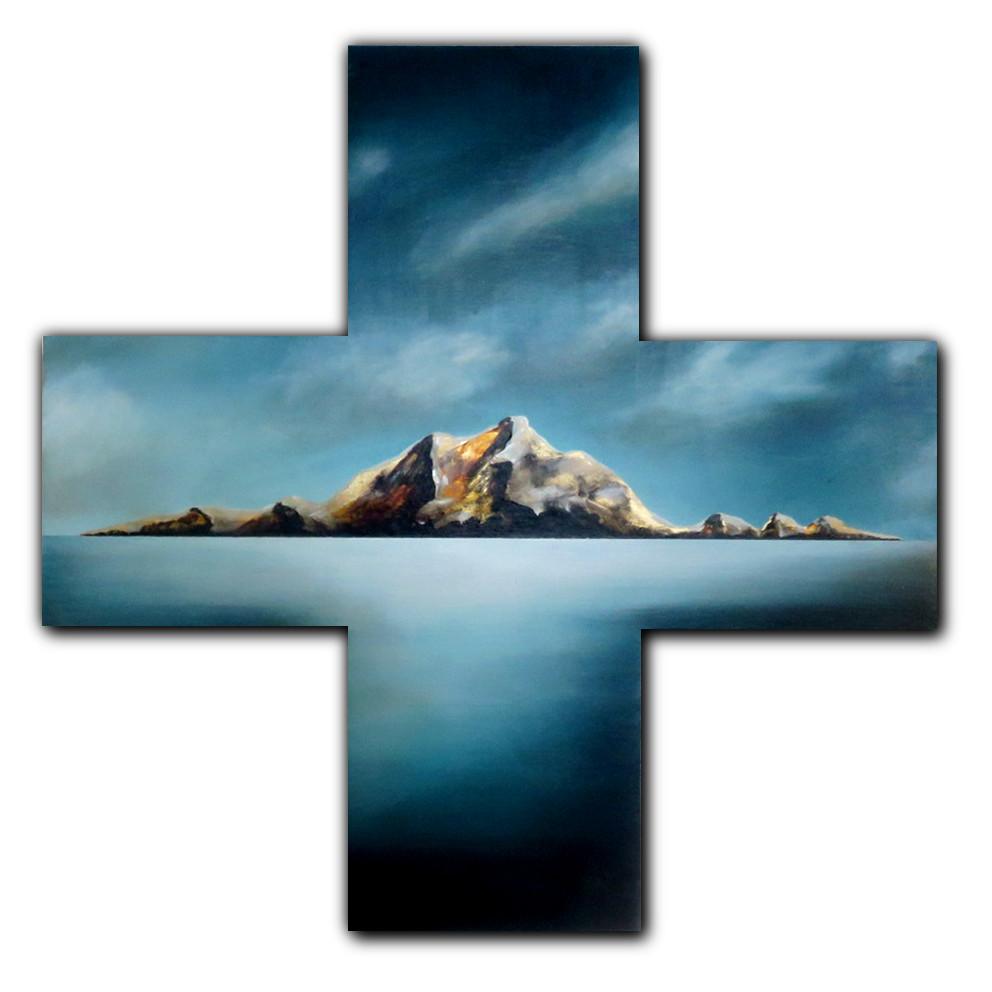Tapu Te Ranga. Painting by Juliet Best. Painting of Tapu Te Ranga (Island Bay).  Inks, Glazes, Acrylic Resins and Gold Leaf on Cross Board. Unframed. Landscape.