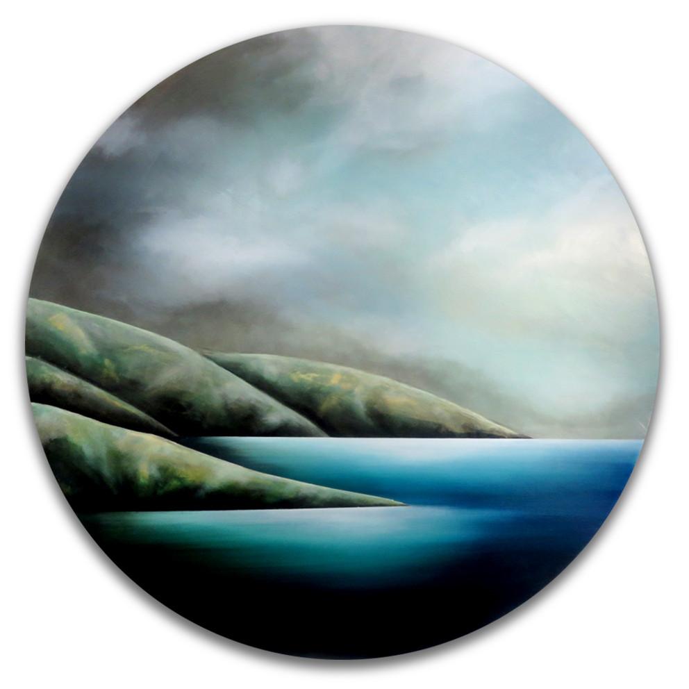 Waharoa. Painting by Juliet Best. Painting of Wellington Heads. Inks, Glazes, Acrylic Resins. Unframed. Landscape