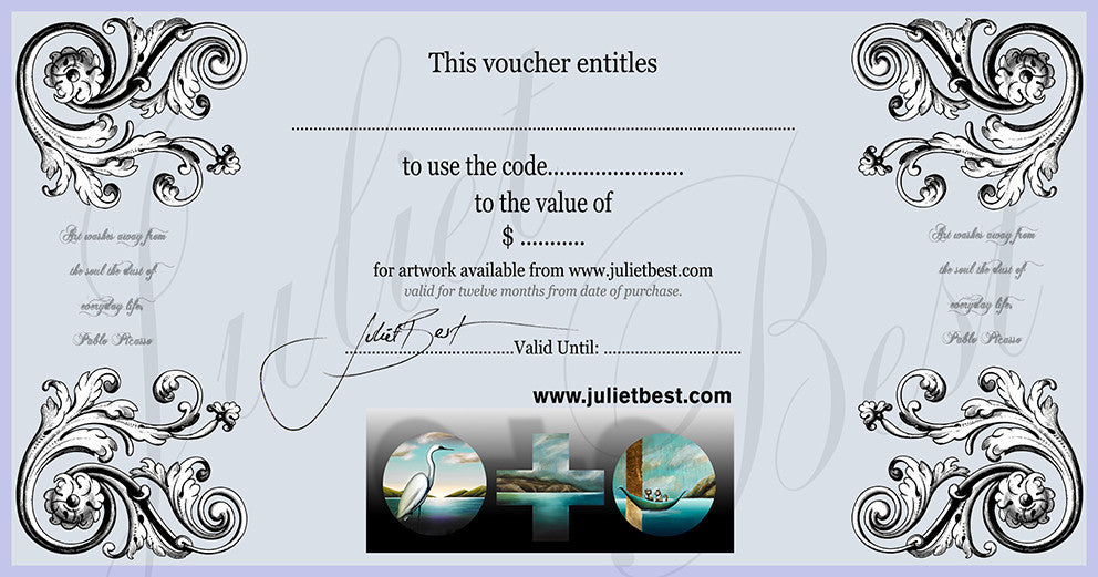 Juliet Best Art - Sample gift voucer for www.julietbest.com